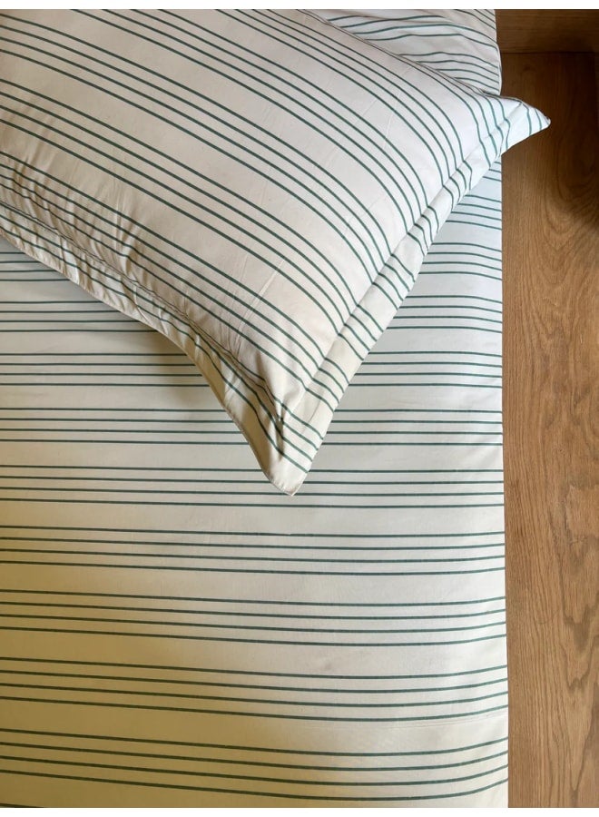 Bcomfort GREEN RIBBED Printed Cotton Fitted Bedsheet Set - Image 1